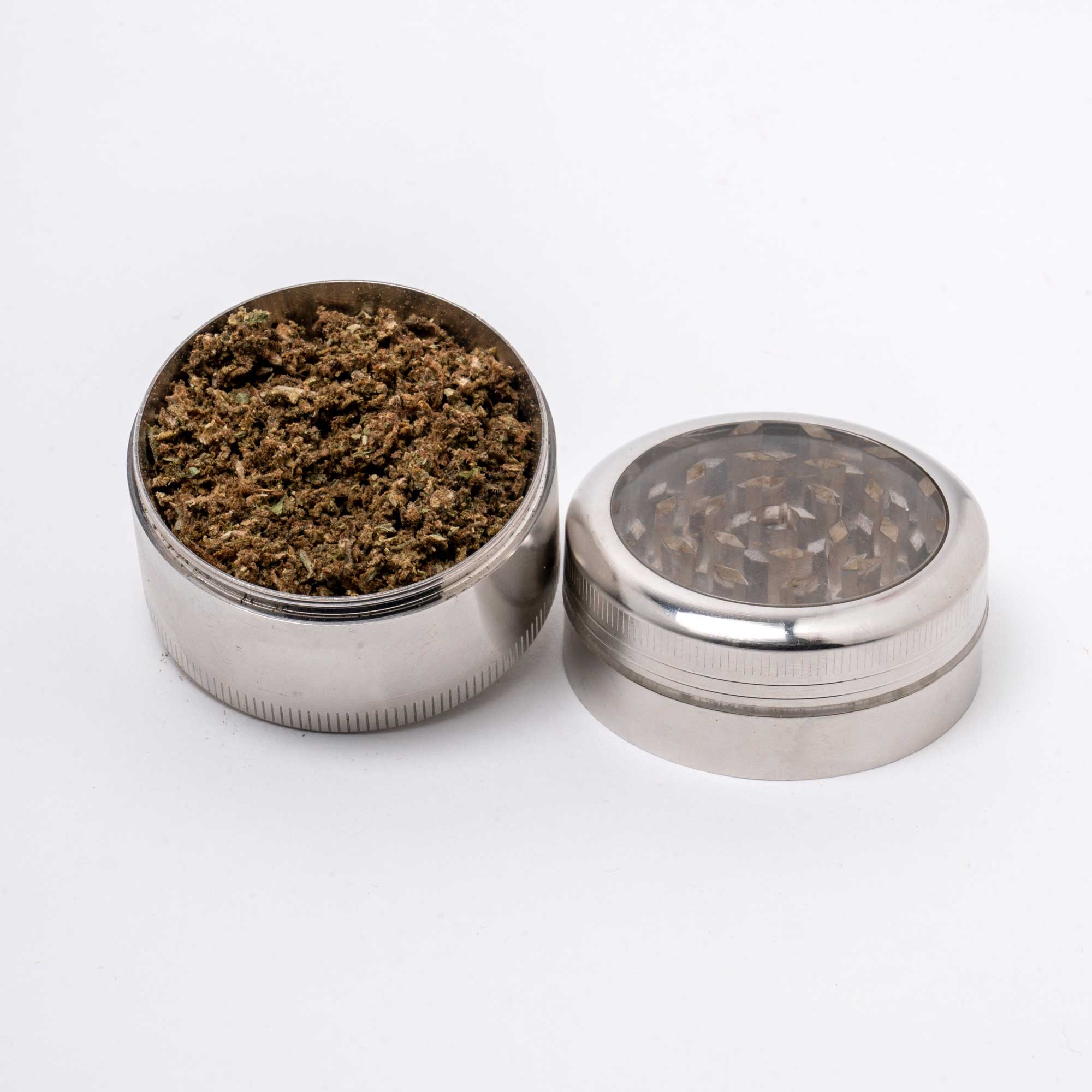 Macinino per erbe con manico a 4 strati argento macinino per tabacco e erbe secche 5,4 cm 